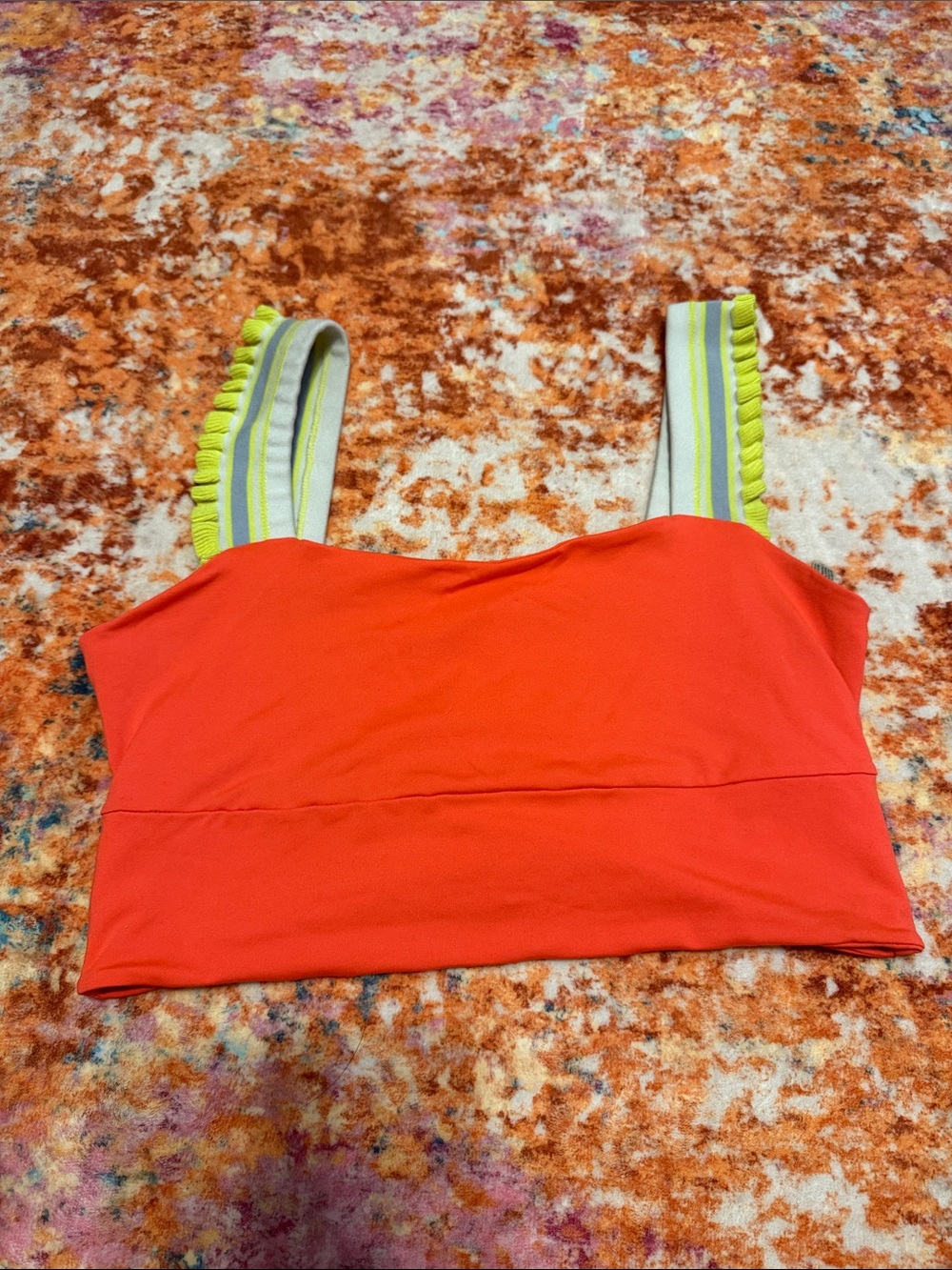 FP Movement by Free People Neon Orange Crop Top with Lime-Trim Straps